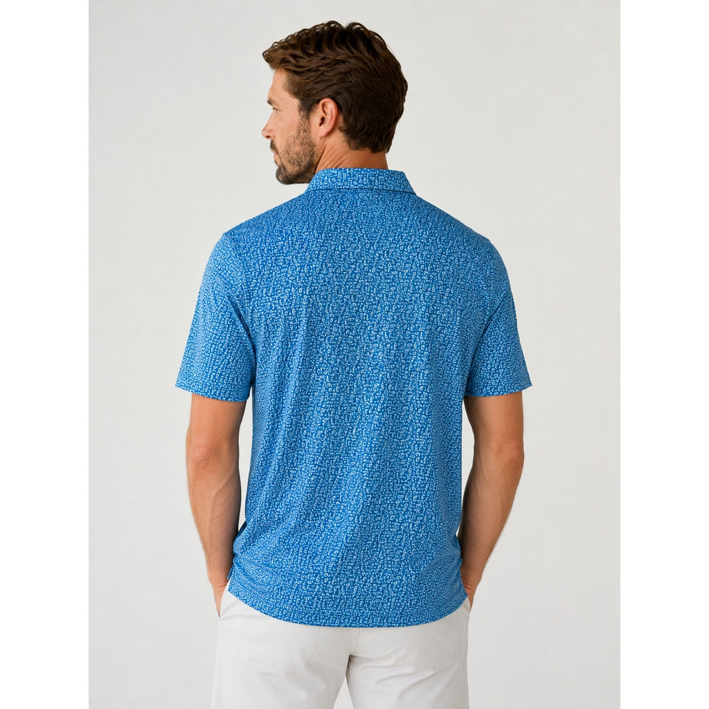 Peter Millar Crown Sport Oak Print Bourbon Jersey Polo in Slate Blue — Size 2XL