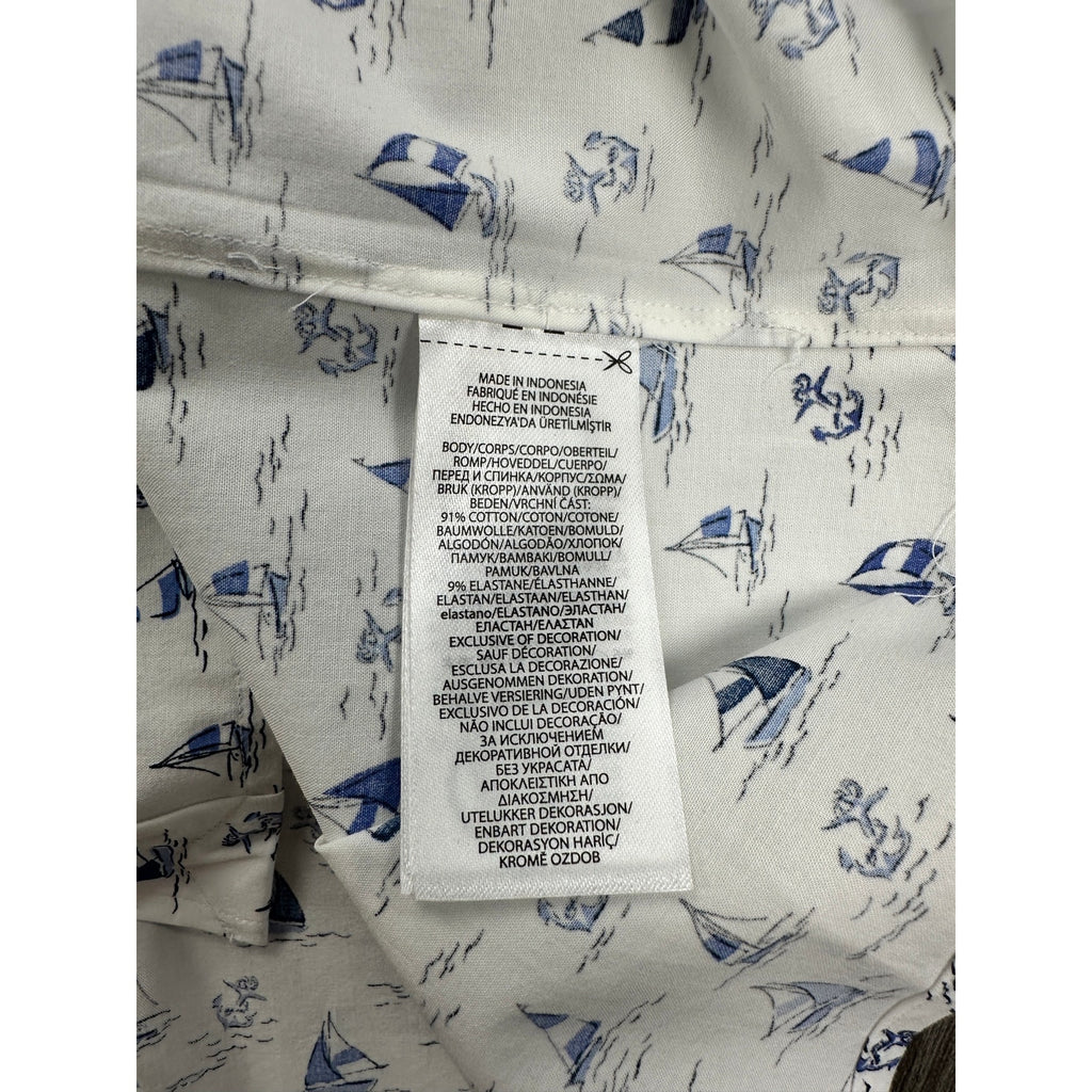 Polo Ralph Lauren Classic Fit Sailboat Anchor AOP Long Sleeve Shirt in White Blue — Size 2XL