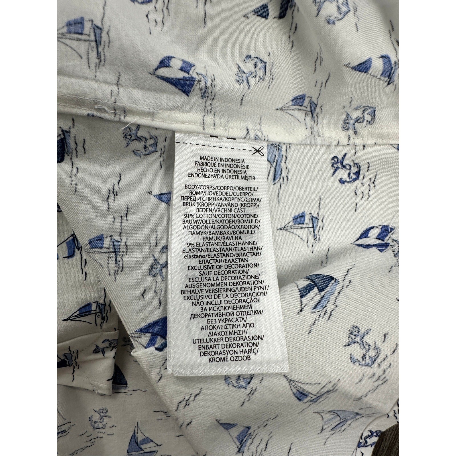 Polo Ralph Lauren Classic Fit Sailboat Anchor AOP Long Sleeve Shirt in White Blue — Size 2XL