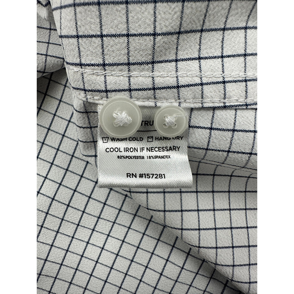Mizzen+Main Grid Leeward Trim Long Sleeve Button Dress Shirt in White and Navy — Size Large // Preowned