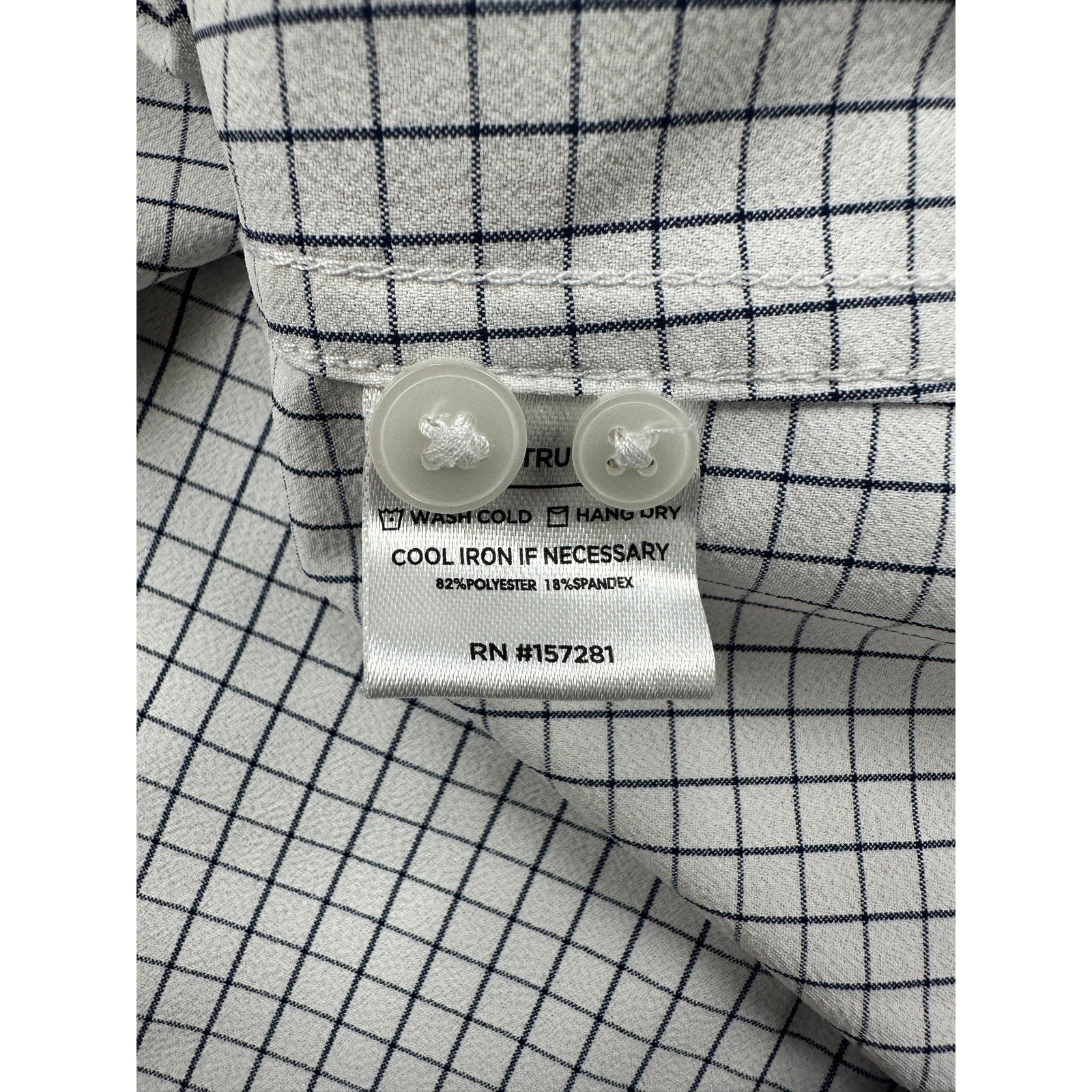 Mizzen+Main Grid Leeward Trim Long Sleeve Button Dress Shirt in White and Navy — Size Large // Preowned