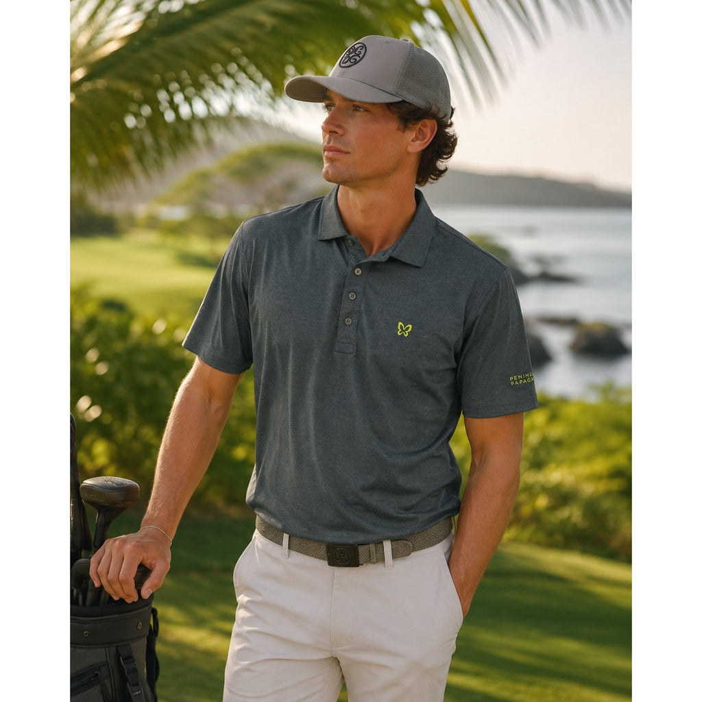 G/Fore Peninsula Papagayo Essential Pique Polo in Charcoal Grey — Size Medium
