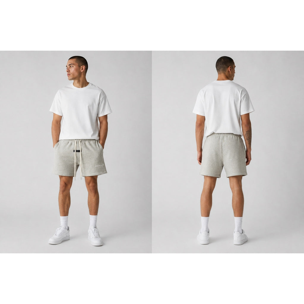 Fear of God Essentials Classic Fleece Sweat Shorts in Light Heather Oatmeal Tan — Size Large // Preowned