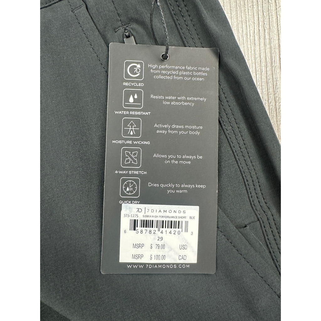 7 Diamonds Sierra High Performance Shorts in Black — Size 29