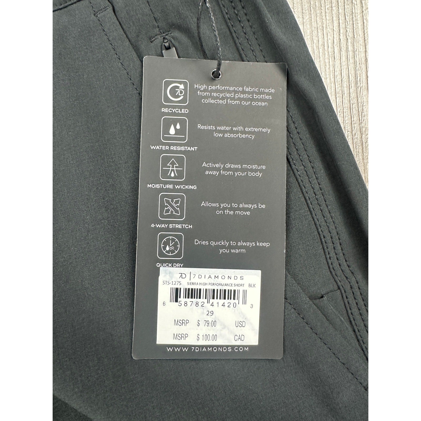 7 Diamonds Sierra High Performance Shorts in Black — Size 29