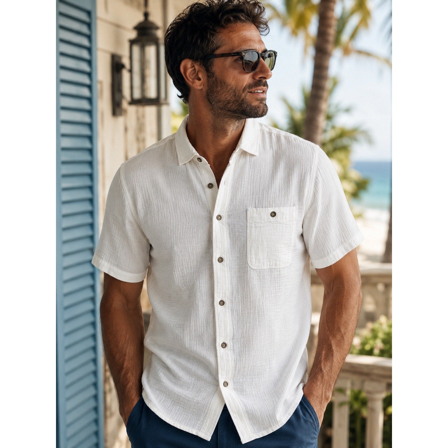 Tommy Bahama Indigo Palms Beachside Cruiser Cotton Gauze Short Sleeve Button Down in White — Size 2XL