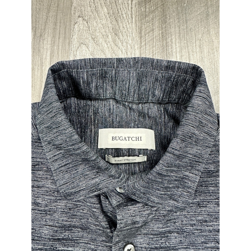 Bugatchi James Heathered OoohCotton 8 Way Stretch Long Sleeve in Heather Black — Size Medium // Preowned