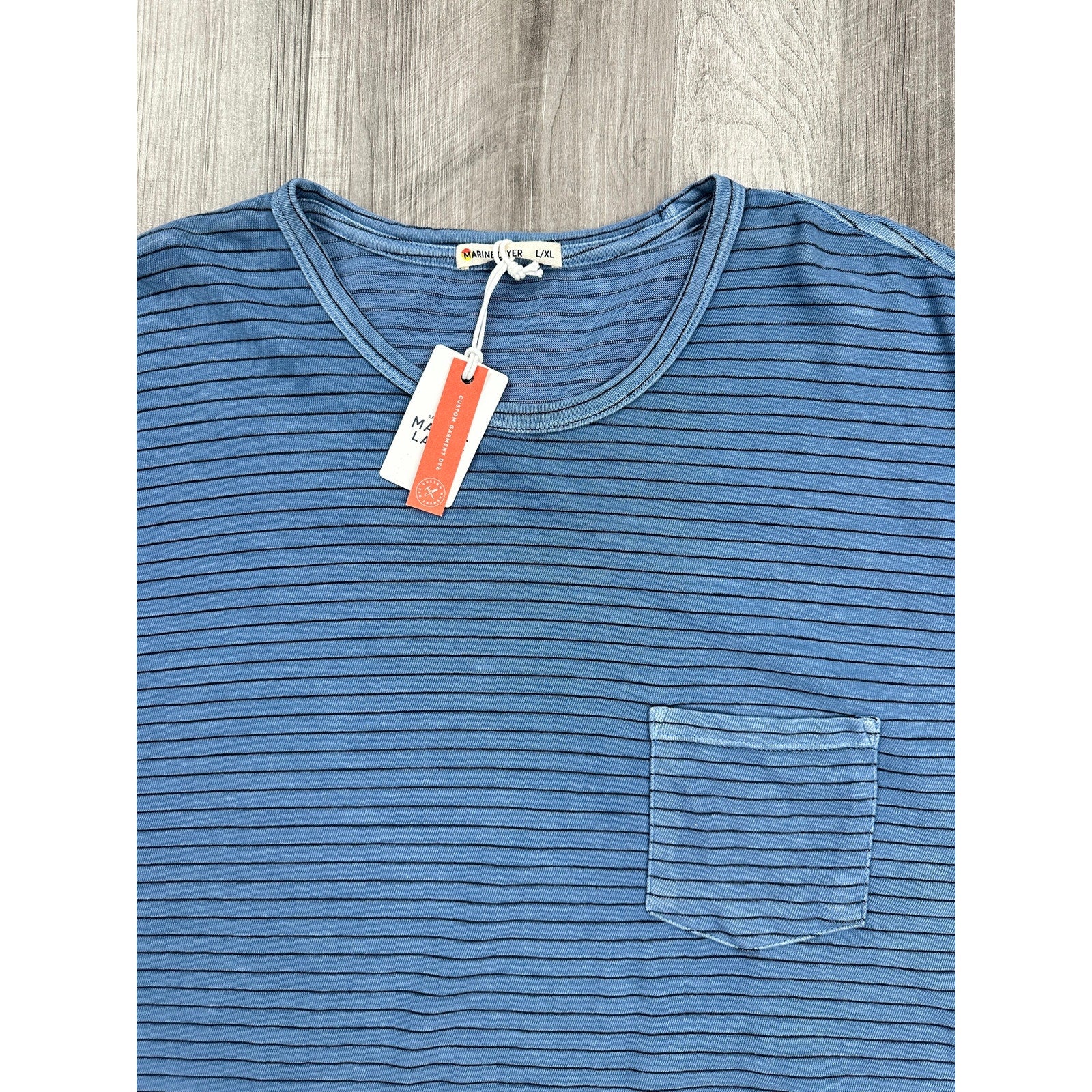 Marine Layer Heavy Slub Striped Pocket Tee in Coronet Blue Stripe — Size Larger (L/XL)