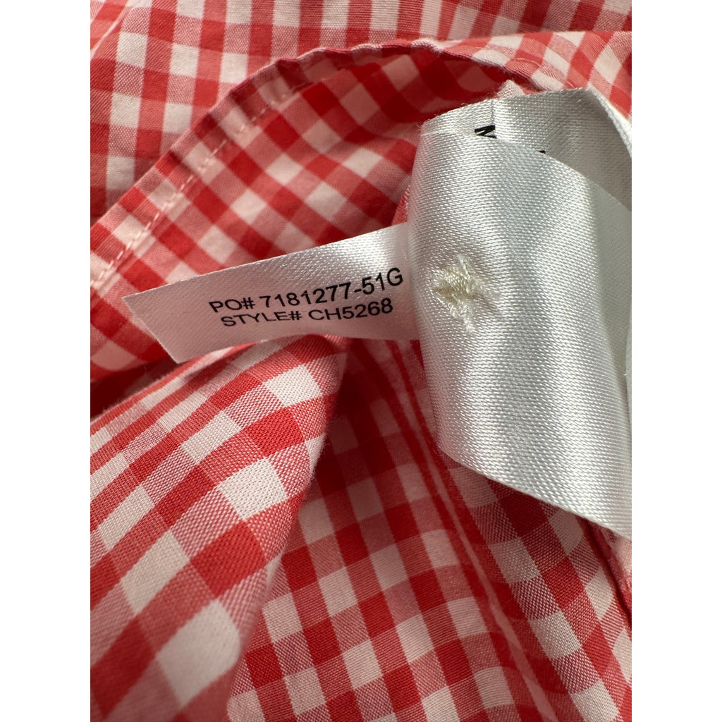 Lacoste Short Sleeve Regular Fit Gingham Poplin Shirt in Red, White — Size XL // Preowned