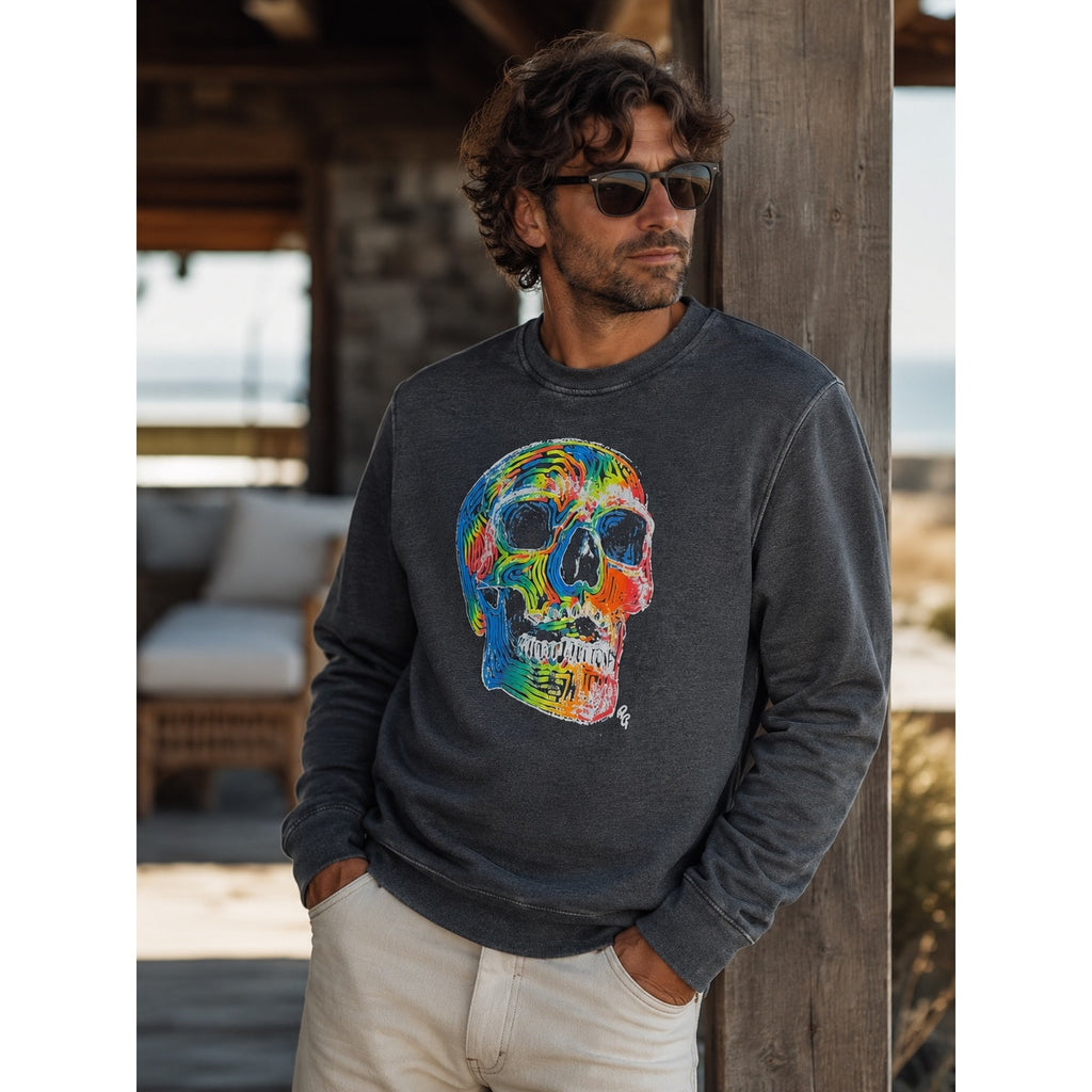 Robert Graham Neon Bones Graphic Long Sleeve Sweatshirt in Charcoal — Size XL