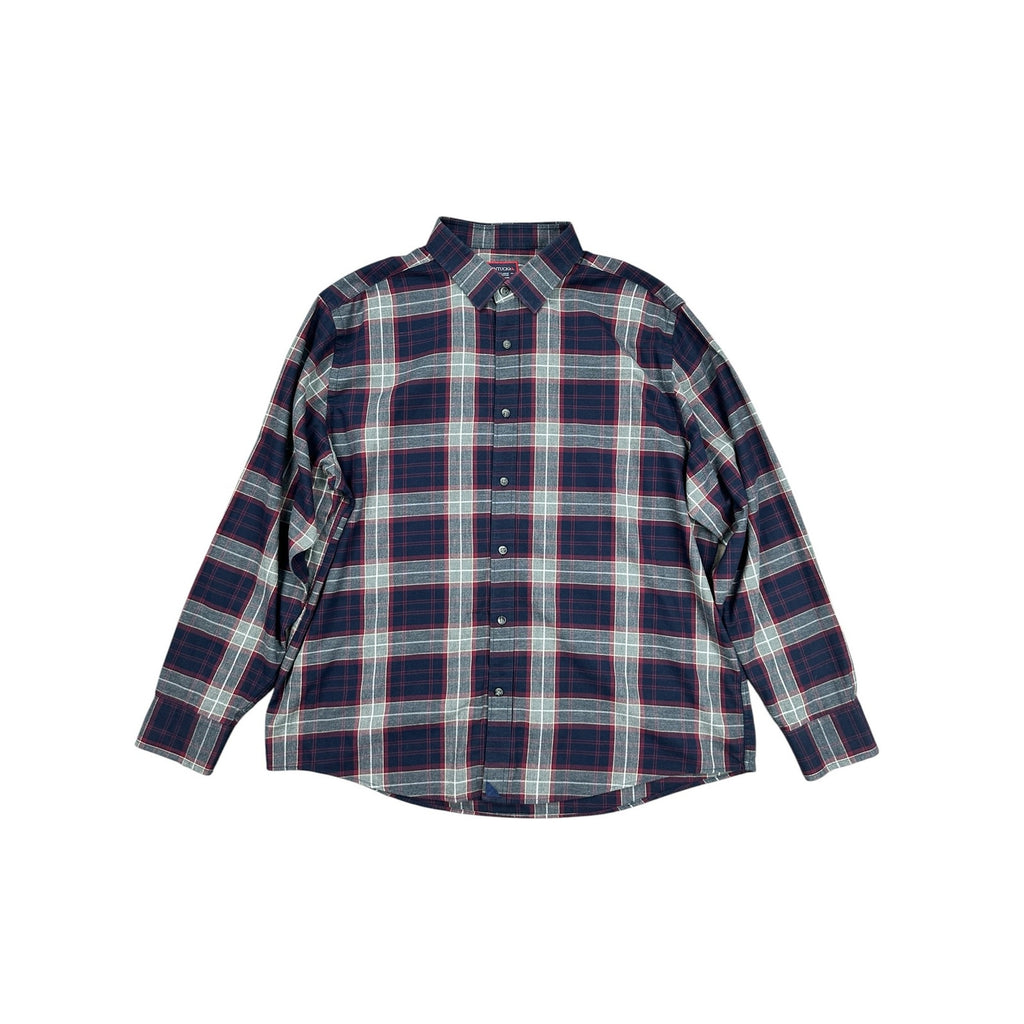 UNTUCKit Alentejo Plaid Flannel Long Sleeve Button Down in Navy Maroon Gray White Cream — Size 2XL // Preowned