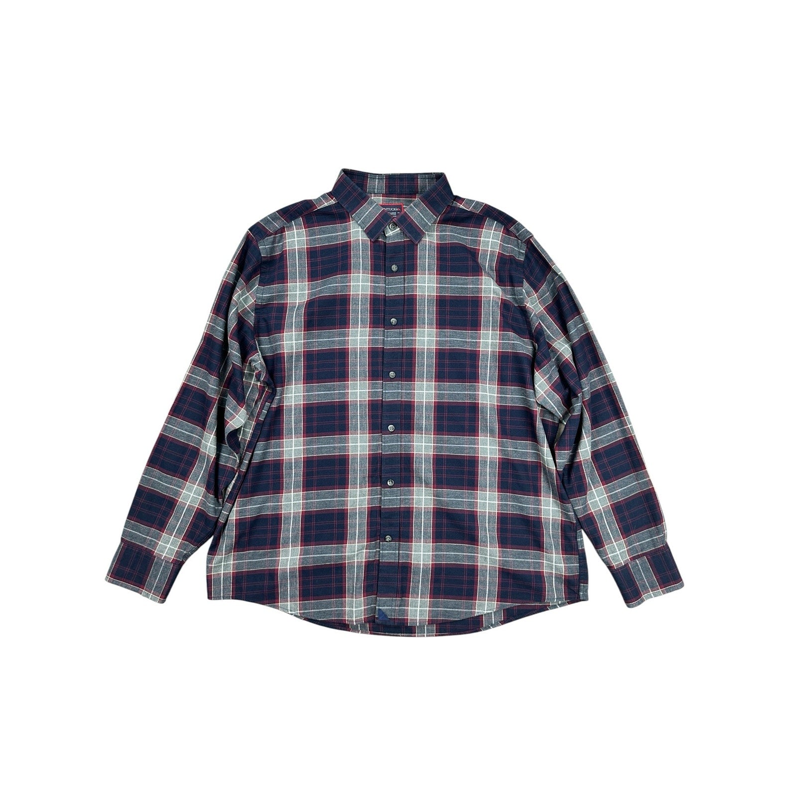 UNTUCKit Alentejo Plaid Flannel Long Sleeve Button Down in Navy Maroon Gray White Cream — Size 2XL // Preowned