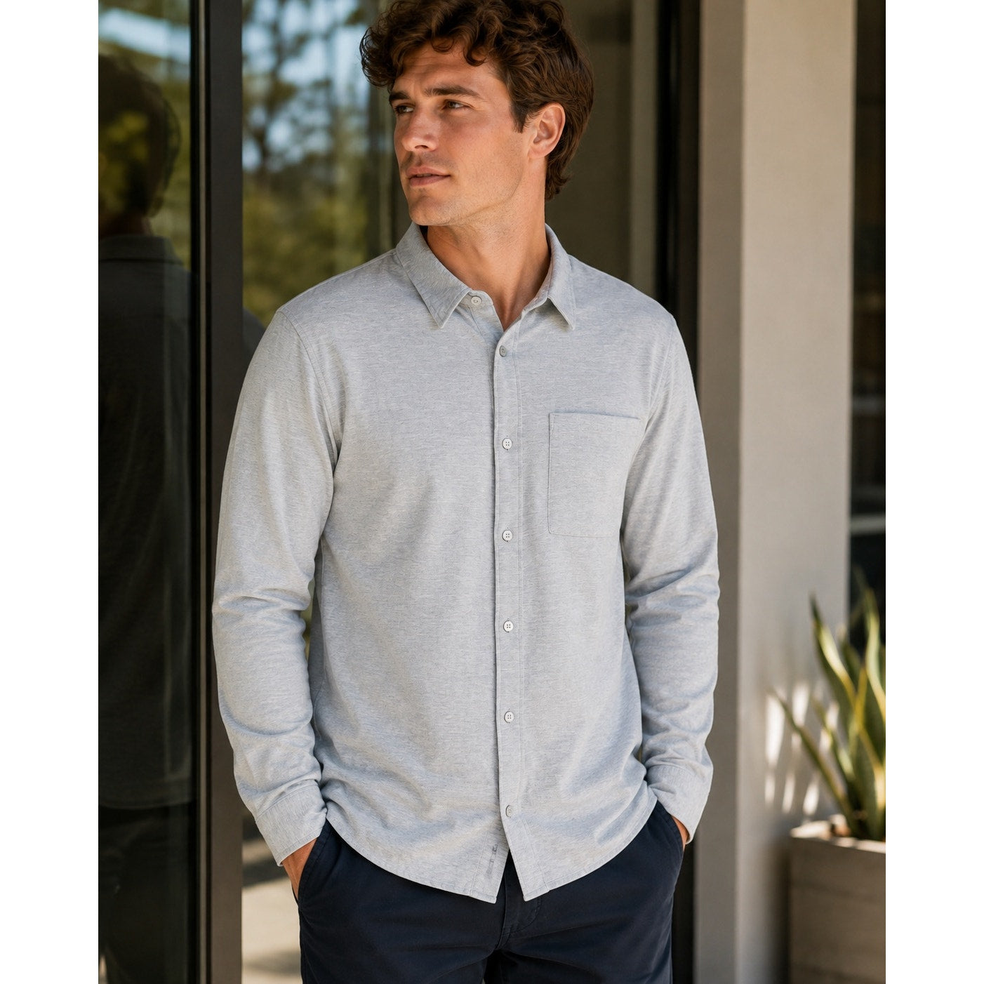 Lululemon Commission Long Sleeve Pocket Shirt in Light Gray — Size XL // Preowned