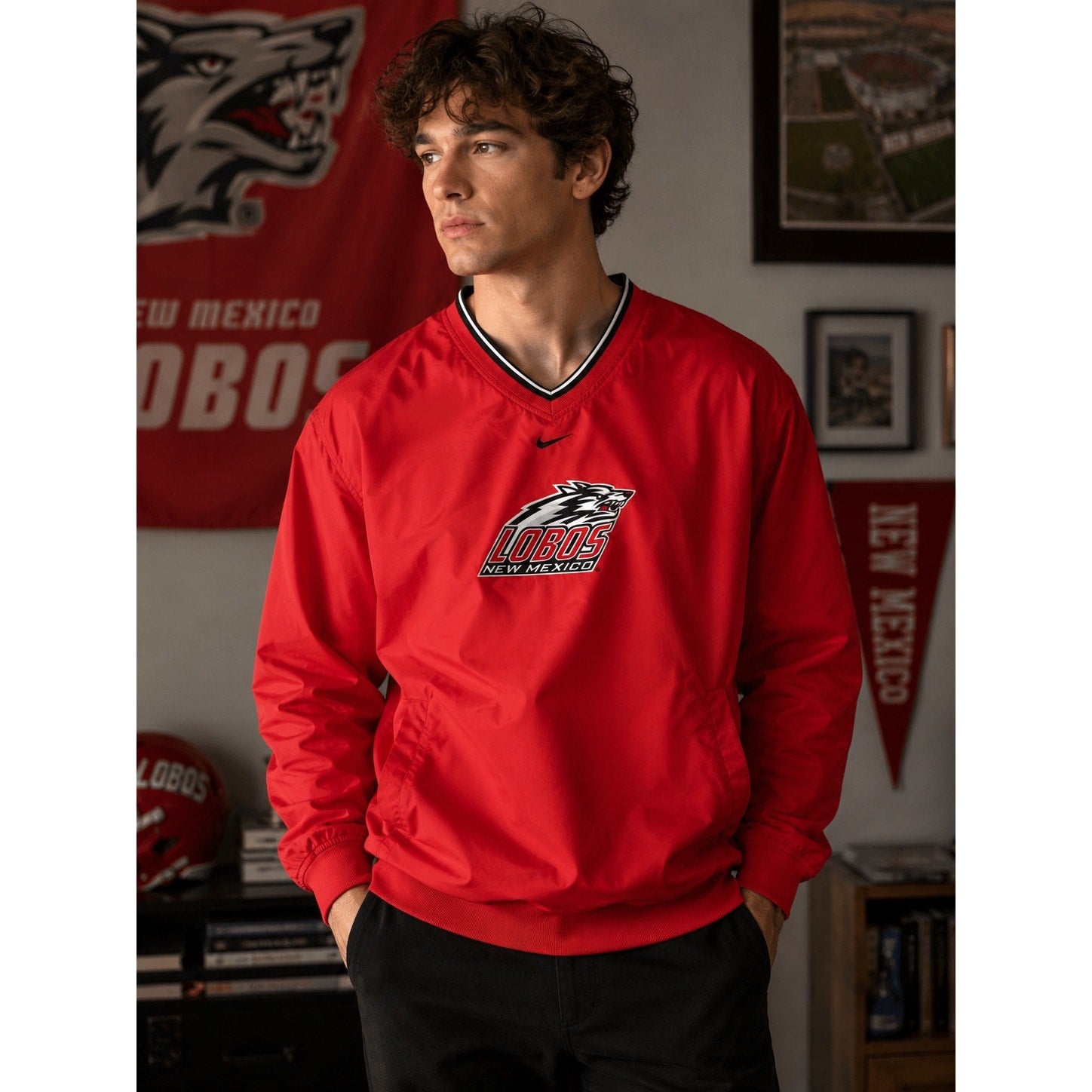 Nike New Mexico Lobos Team V-Neck Pullover Windbreaker in Red — Size XL // Preowned