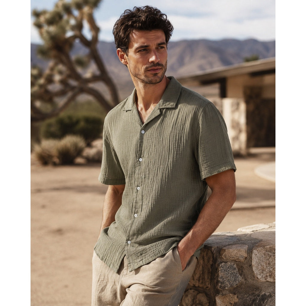 Rag & Bone Alan Gauze Short Sleeve Shirt in Olive Green — Size Medium