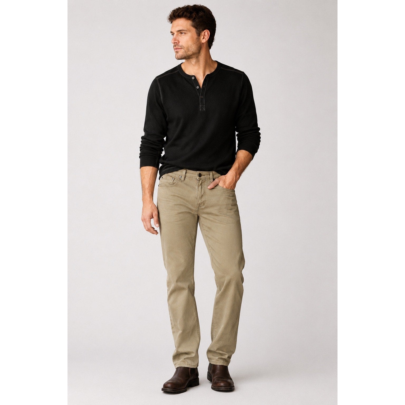 Buffalo David Bitton Six-X Straight Leg Twill Pant in Tan Khaki — Approx. 33x32