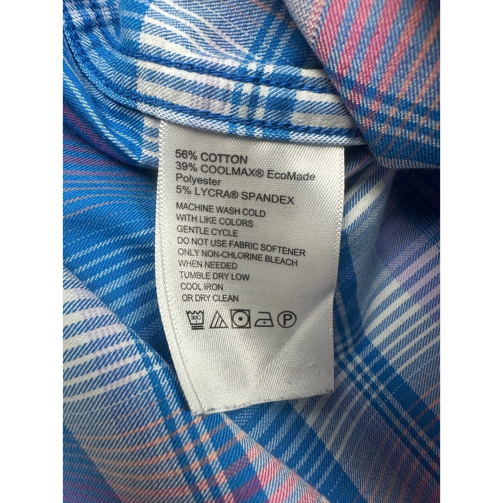 Tommy Bahama Sarasota Stretch Prismatic Plaid Long Sleeve Shirt in Blue, Pink, Green, White — Size Large // Preowned