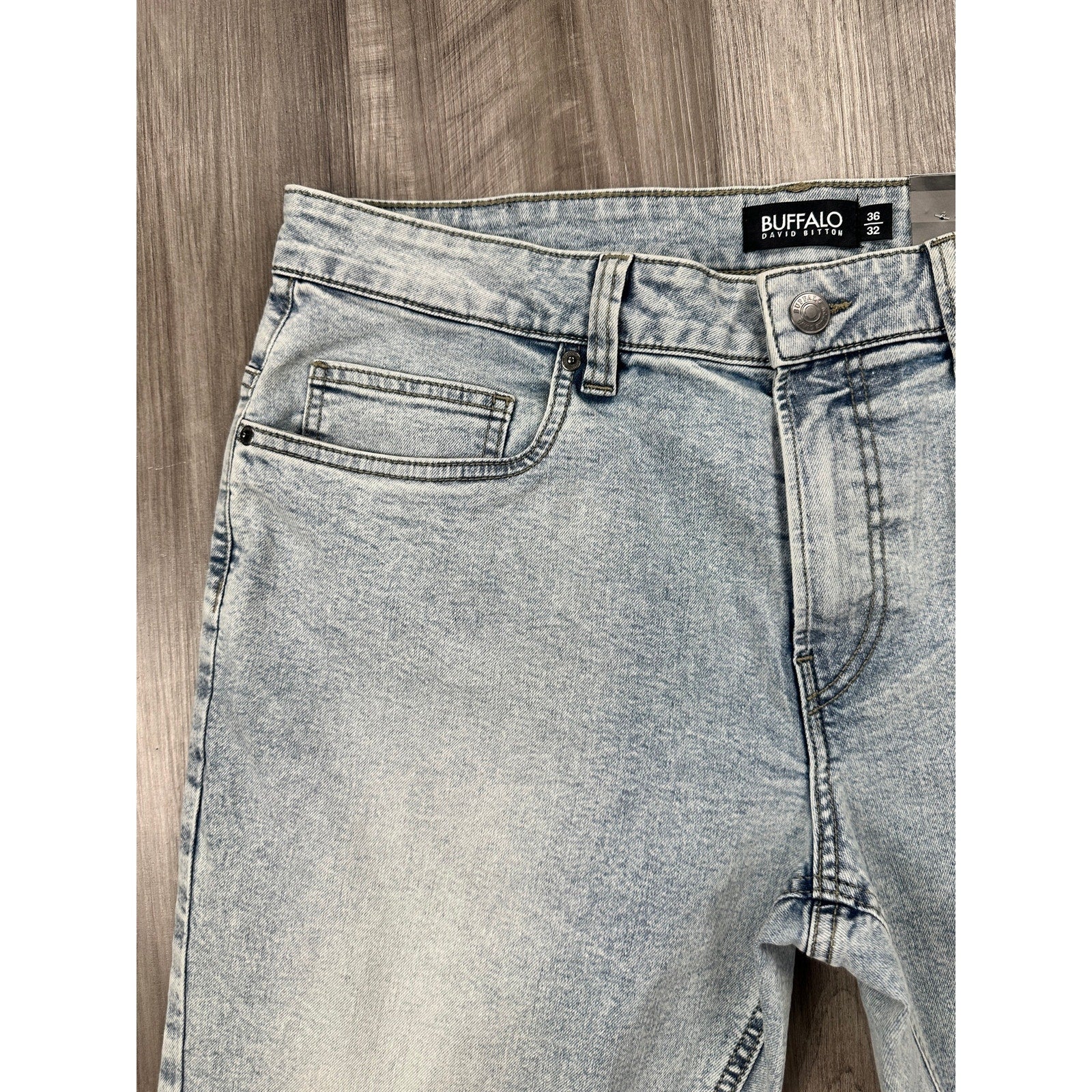 Buffalo David Bitton Ash Slim Fit Stretch Jean in Bleached and Blasted — Size 36x32