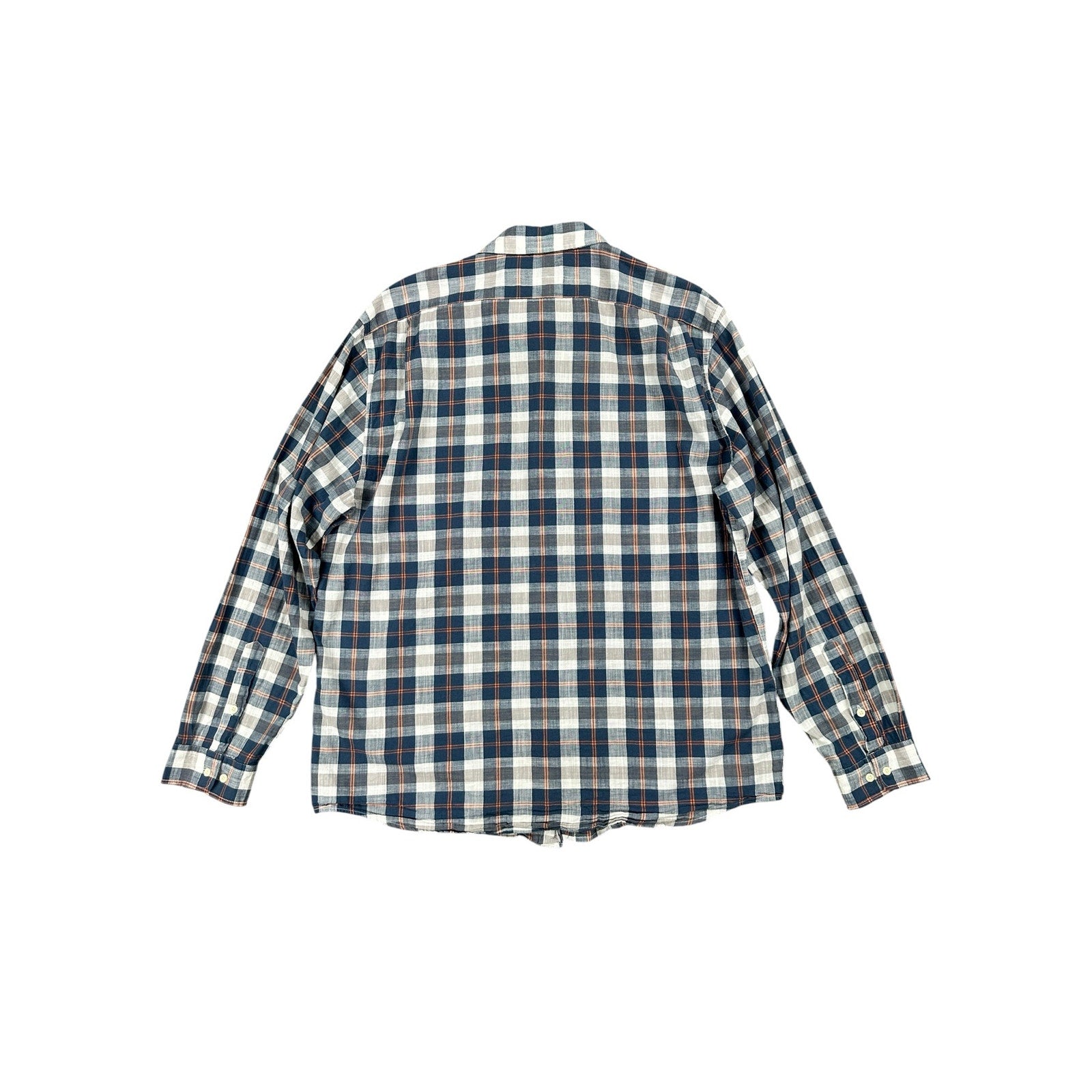 The Normal Brand Plaid Long Sleeve Button Down in Navy Orange Brown and White — Size XL // Preowned