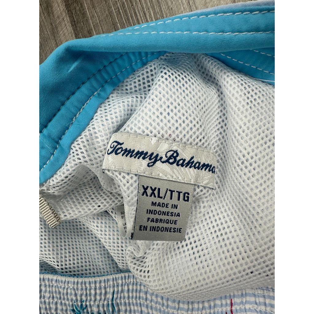 Tommy Bahama Seersucker Palms Swim Trunks in Blue, White — Size 2XL // Preowned