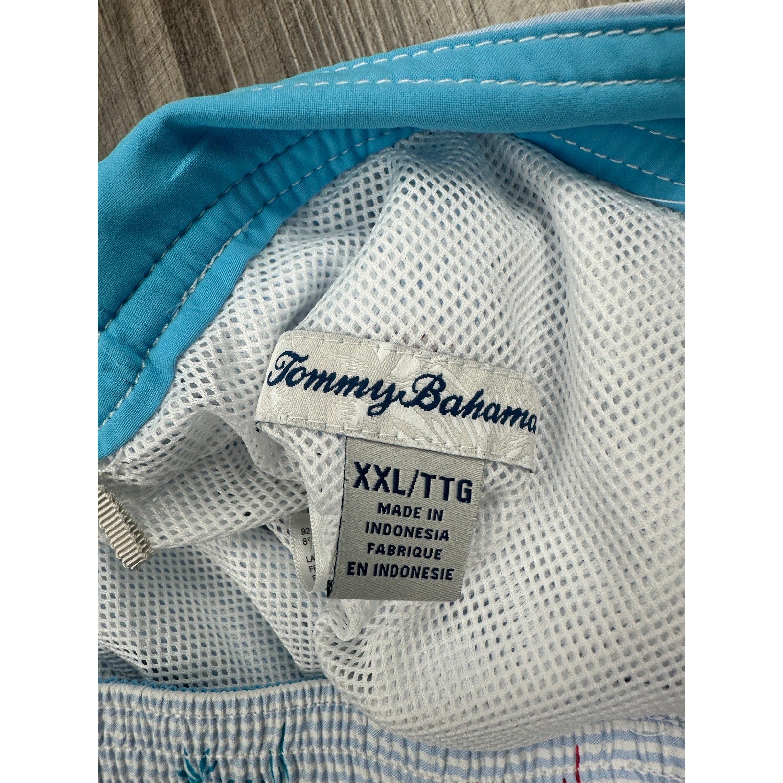 Tommy Bahama Seersucker Palms Swim Trunks in Blue, White — Size 2XL // Preowned
