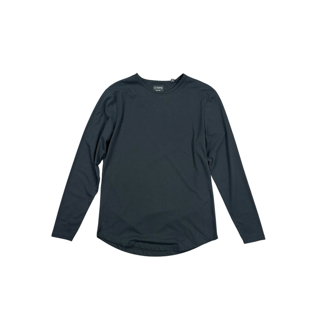 Cuts Clothing AO Crew Neck Long Sleeve Curve Hem Tee in Black — Size Medium // Preowned
