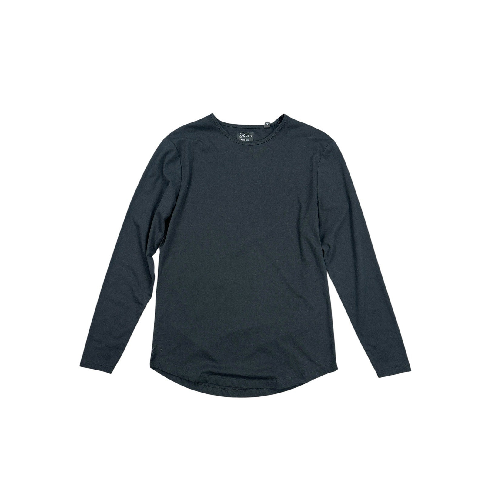 Cuts Clothing AO Crew Neck Long Sleeve Curve Hem Tee in Black — Size Medium // Preowned
