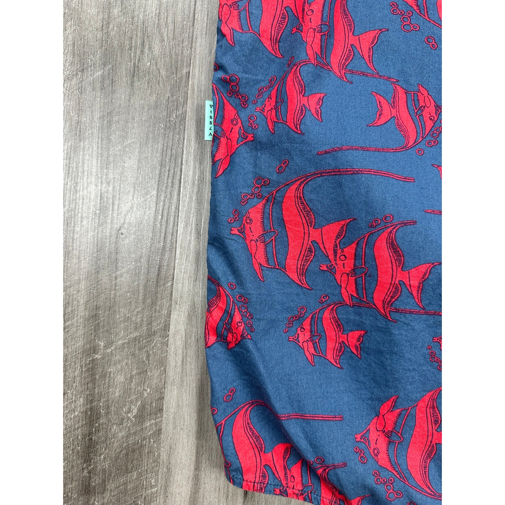 Vissla Deep Seas Short Sleeve Button Down in Dark Blue Gray Red — Size XL // Preowned