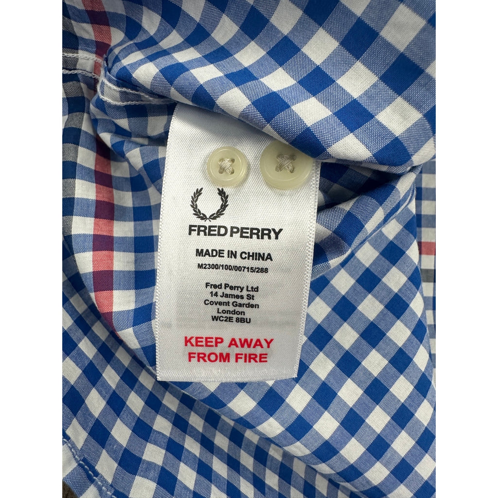 Fred Perry Gingham Short Sleeve Button Down in Blue Red White — Size XL // Preowned