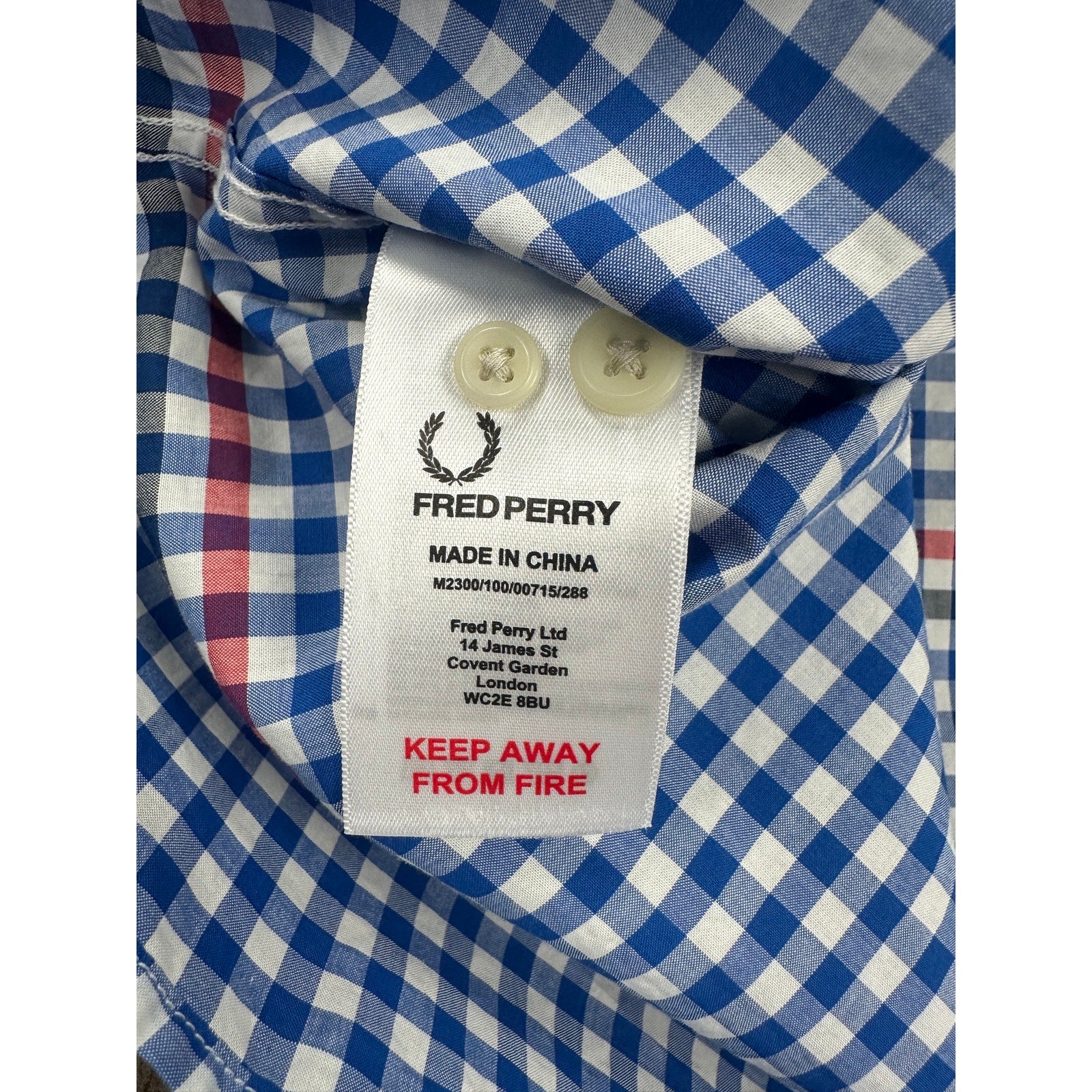 Fred Perry Gingham Short Sleeve Button Down in Blue Red White — Size XL // Preowned