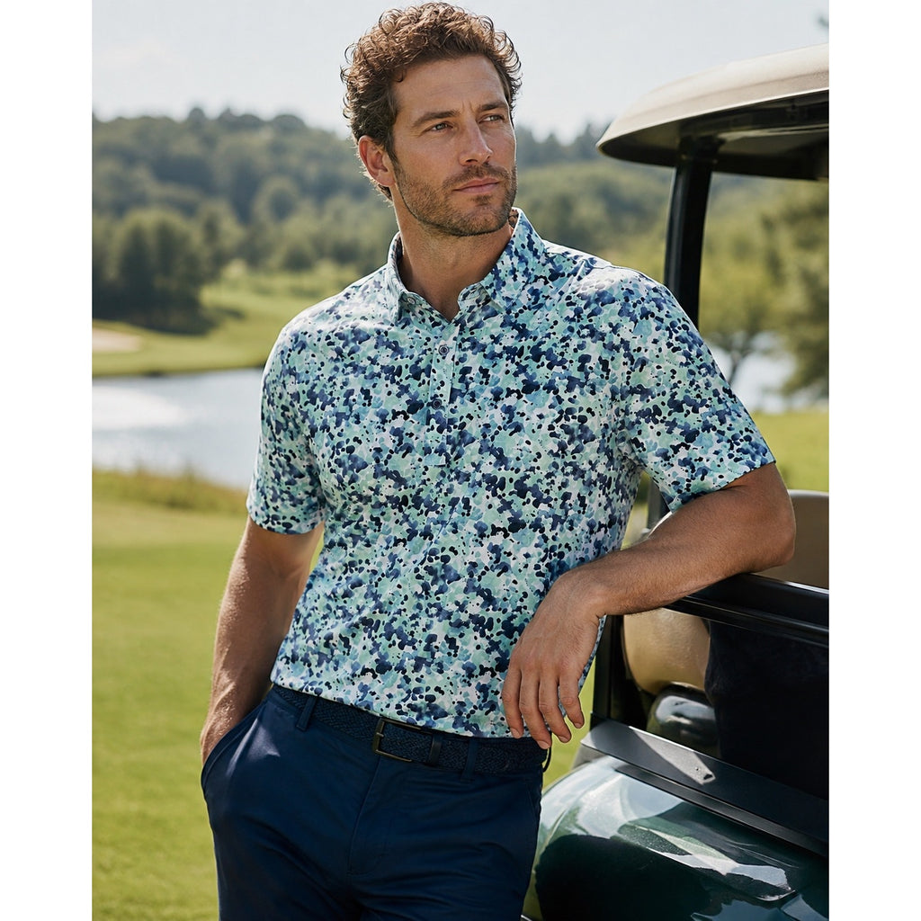 7 Diamonds Lunar 4 Way Stretch Polo in Mint — Size Small