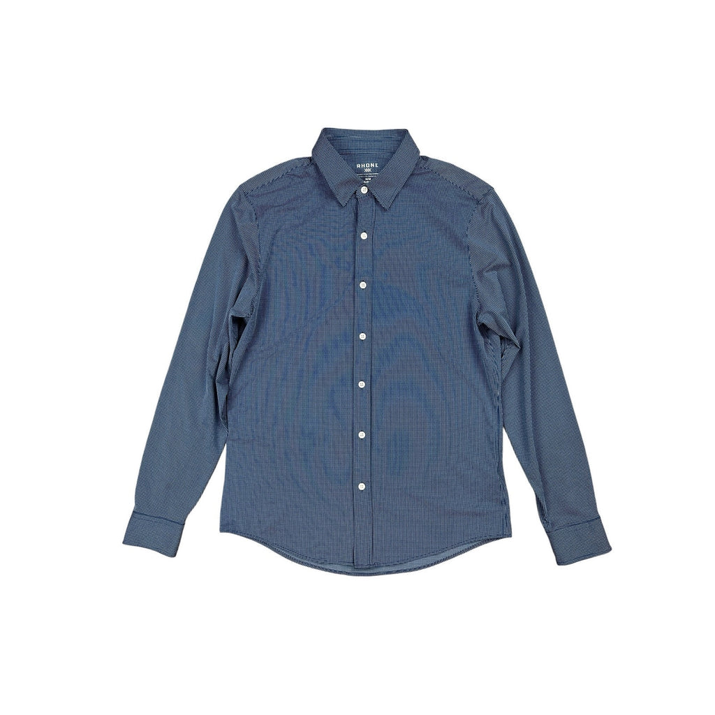 Rhone Slim Fit Birdseye Long Sleeve Commuter Shirt in Navy, White — Size Medium // Preowned