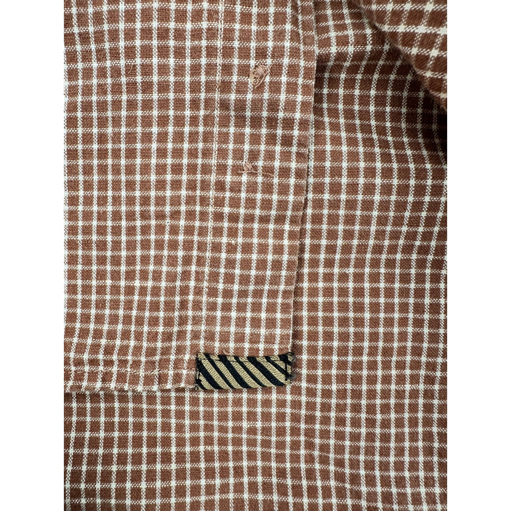 Billy Reid Tuscumbia Standard Fit Windowpane Check Long Sleeve Shirt in Brown, Cream — Size Large // Preowned