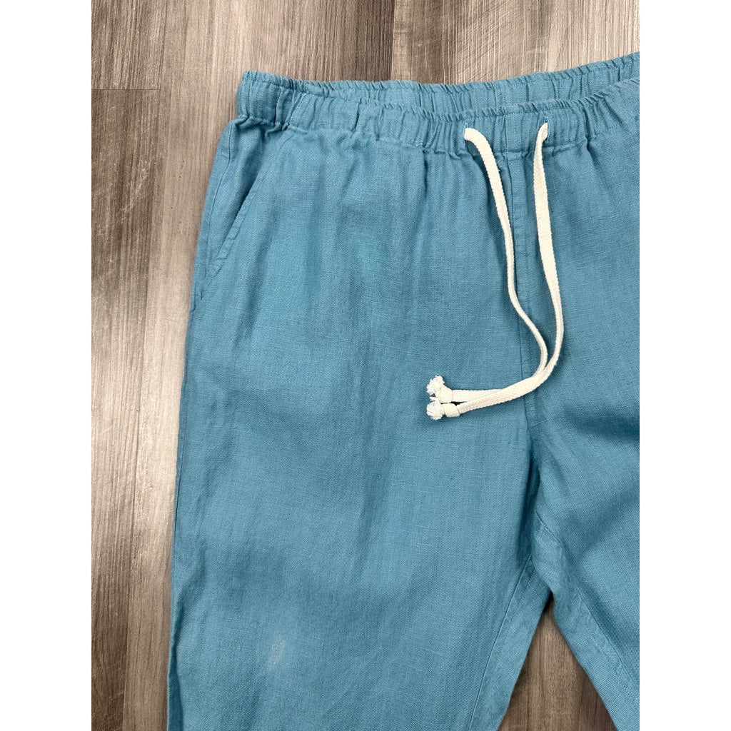 Alex Crane Bo Drawstring Linen Pants in Blue — Size Medium