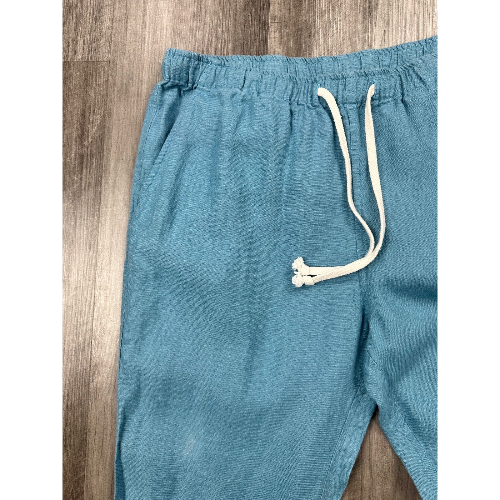 Alex Crane Bo Drawstring Linen Pants in Blue — Size Medium