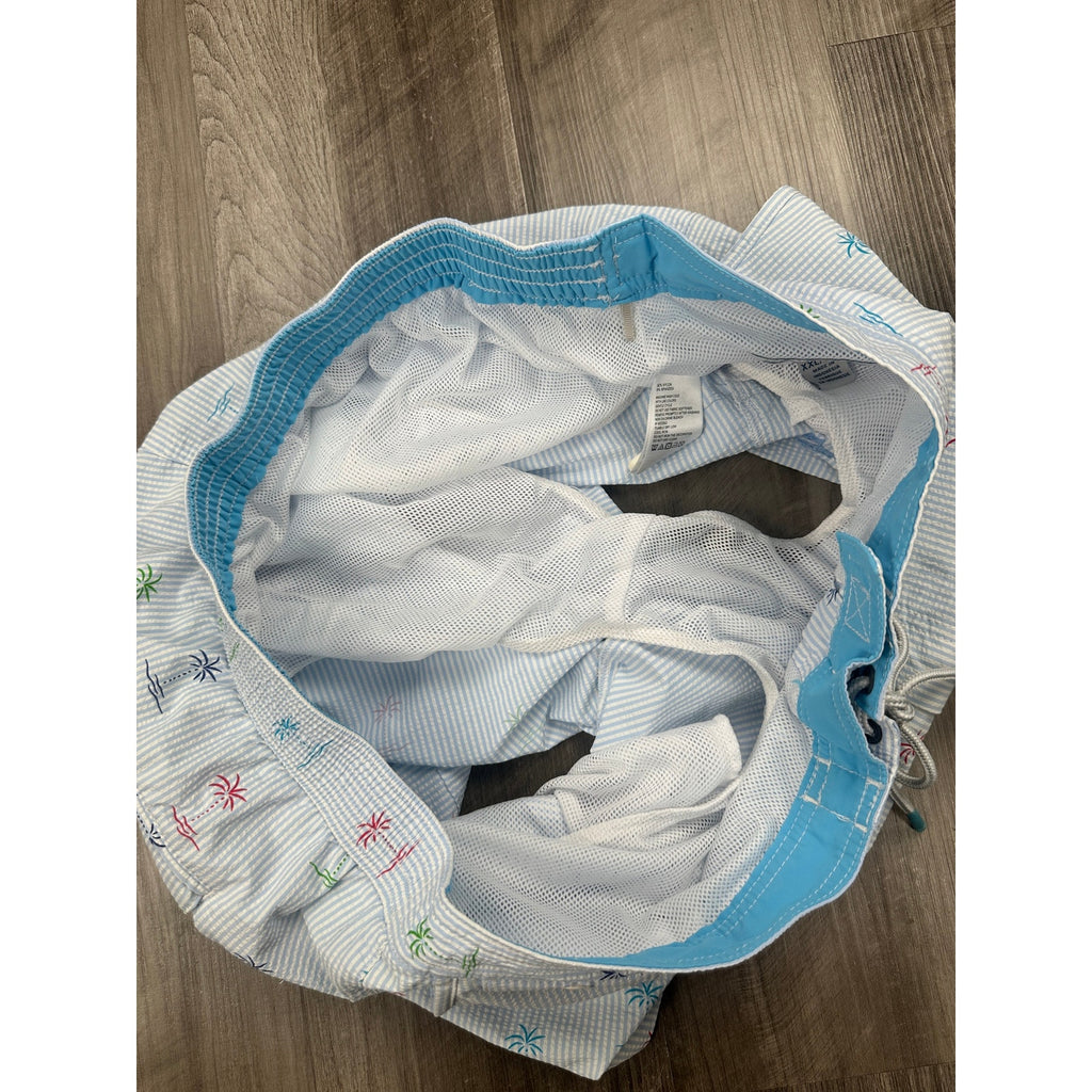 Tommy Bahama Seersucker Palms Swim Trunks in Blue, White — Size 2XL // Preowned