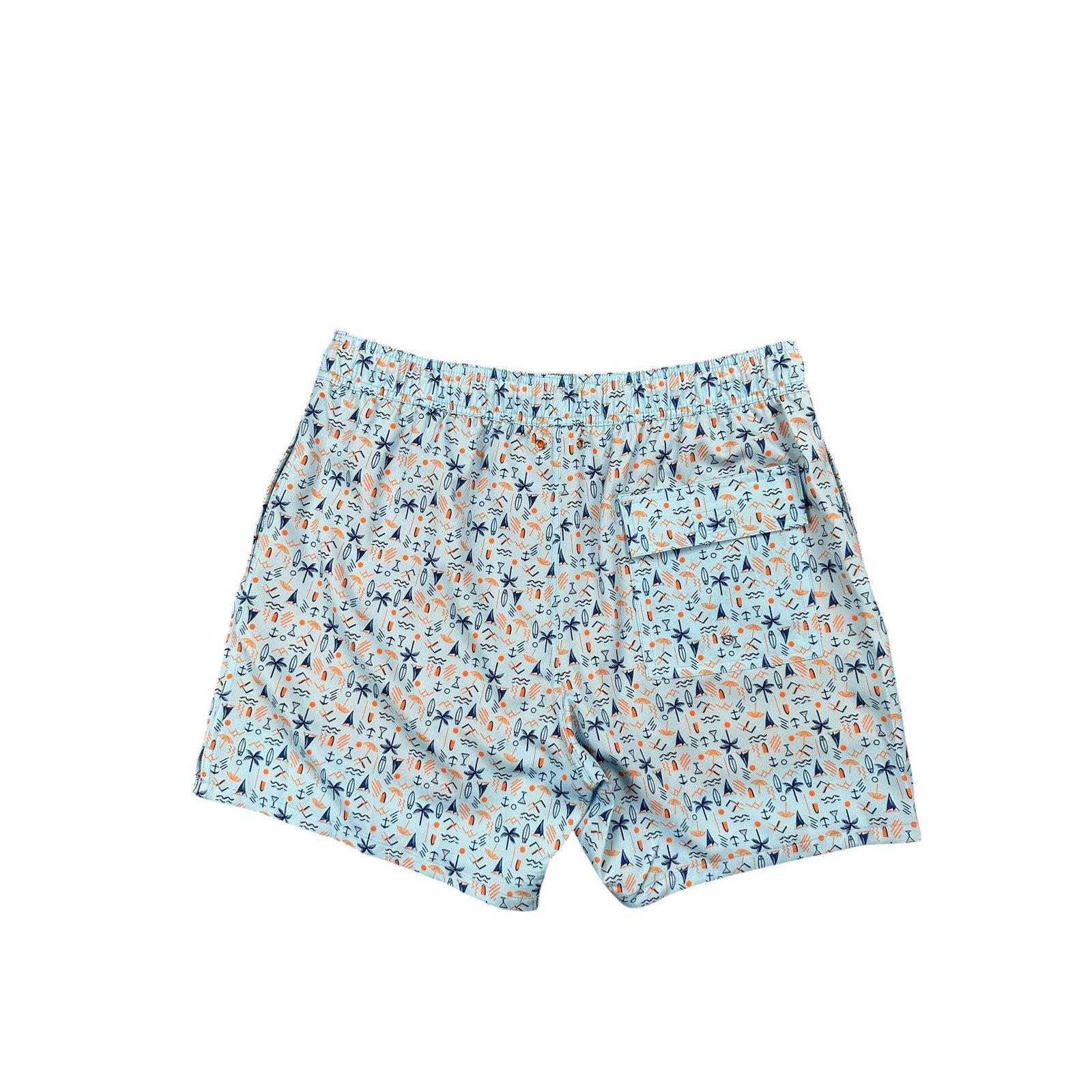 Robert Graham Beach Days Swim Trunks in Light Blue Navy and Orange — Size Large