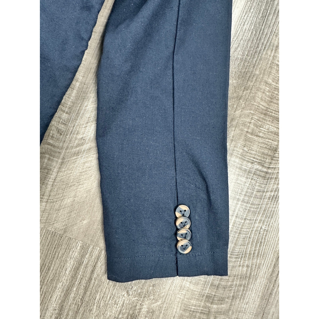 Ike Behar Unstructured Suit in Dark Navy Cotton Linen Spandex — Size Medium