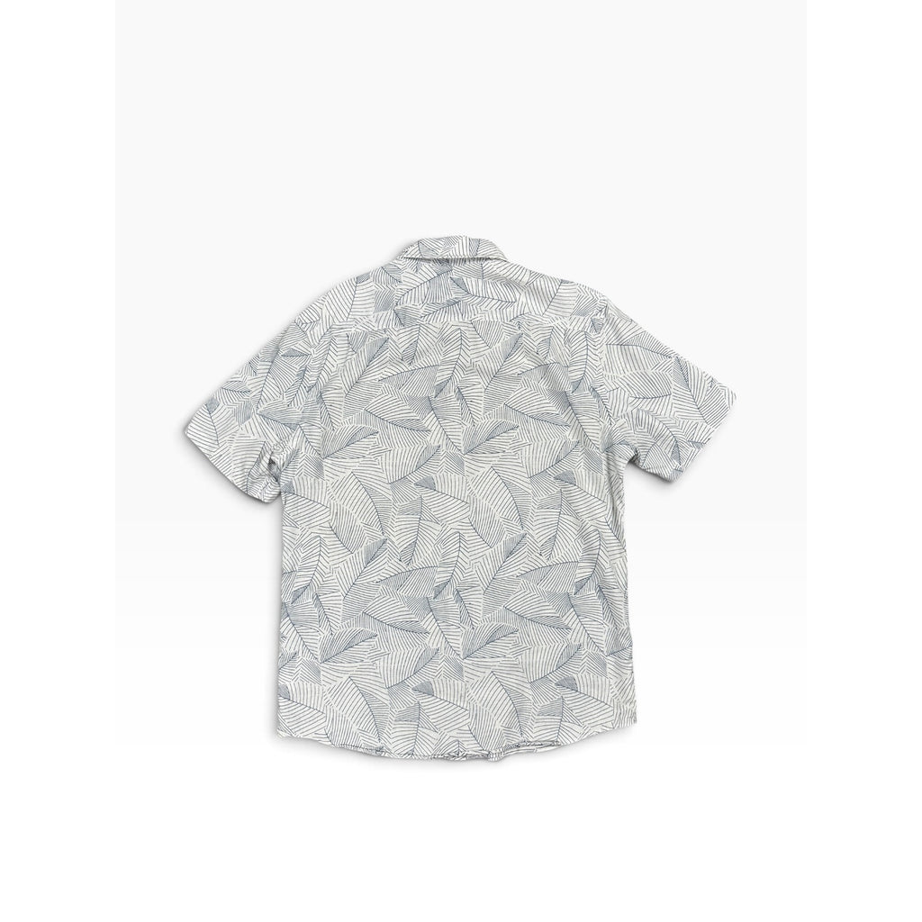 Faherty Ivory Leaf Short Sleeve Sport Shirt in Ivory, Navy — Size Medium // Preowned