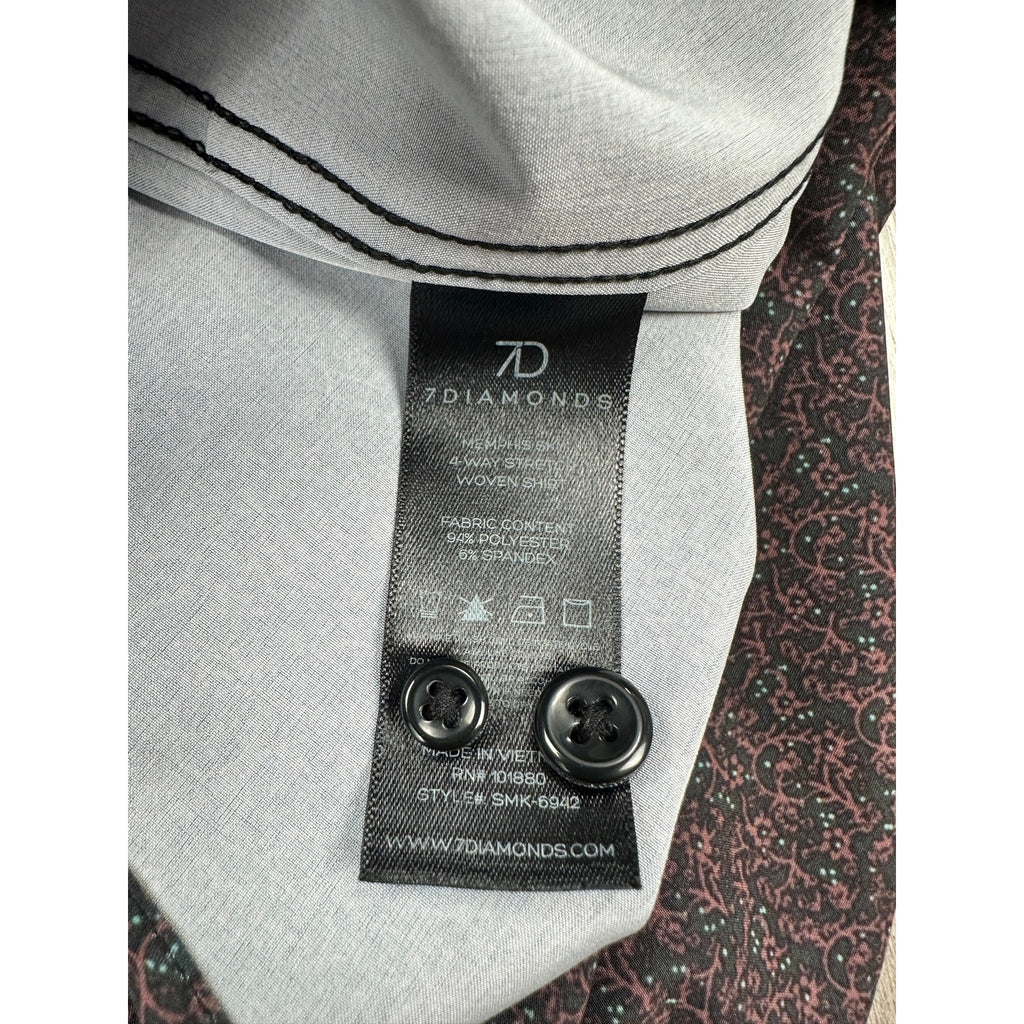 7 Diamonds Memphis Sky 4-Way Stretch Woven Long Sleeve Button Down in Black Mud Brown Light Blue — Size Large // Preowned