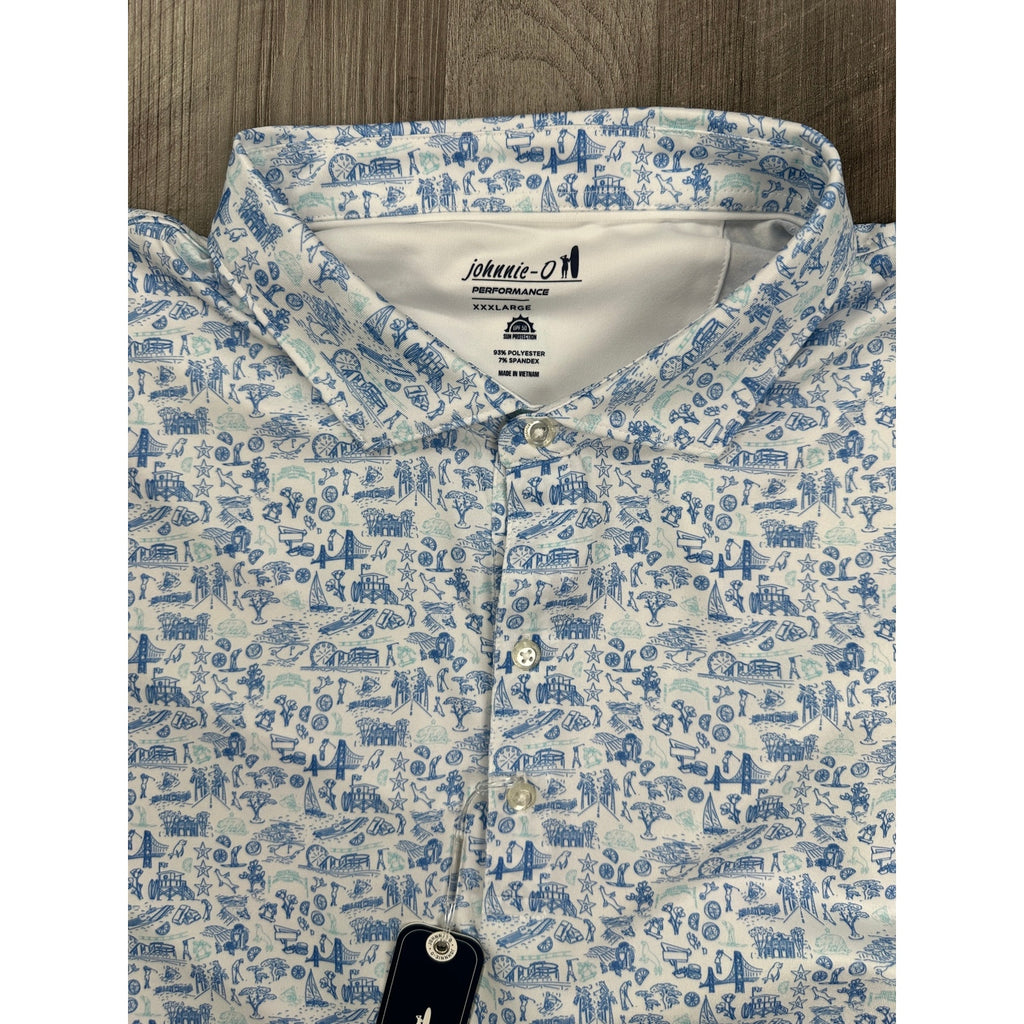 Johnnie-O 20 Years of Johnnie-O Performance Jersey Golf Polo in Palisades Blue — Size 3XL