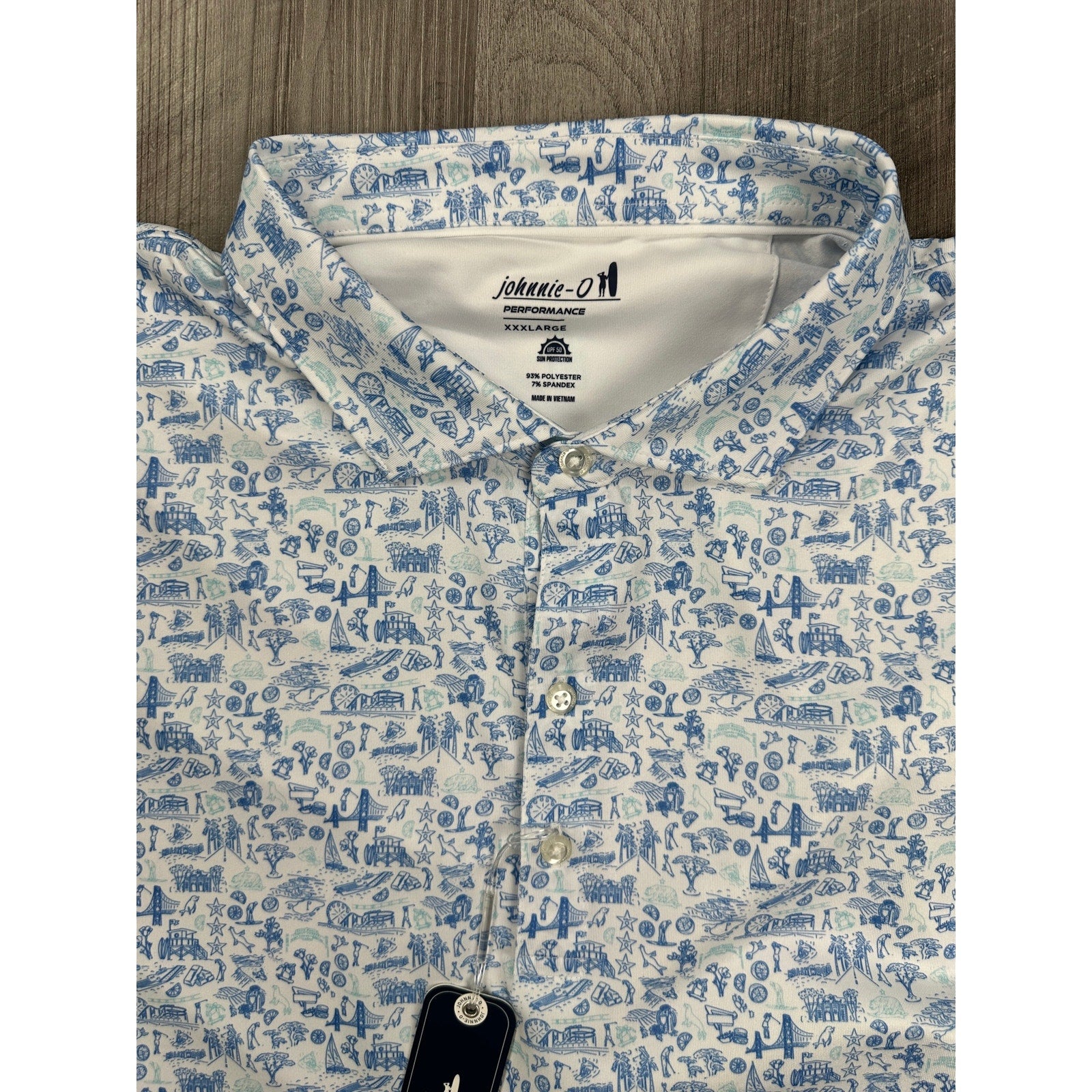Johnnie-O 20 Years of Johnnie-O Performance Jersey Golf Polo in Palisades Blue — Size 3XL