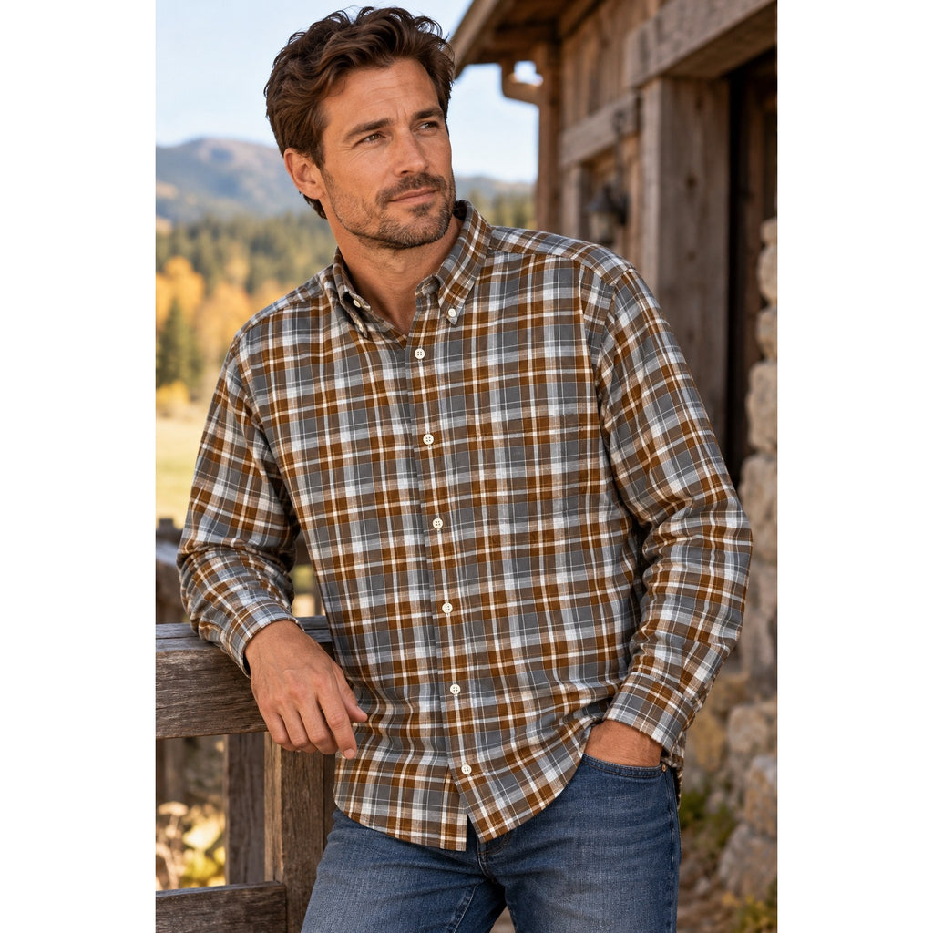 Bills Khakis Double Brushed Plaid Flannel Long Sleeve Button Down Shirt — Size Large // Preowned