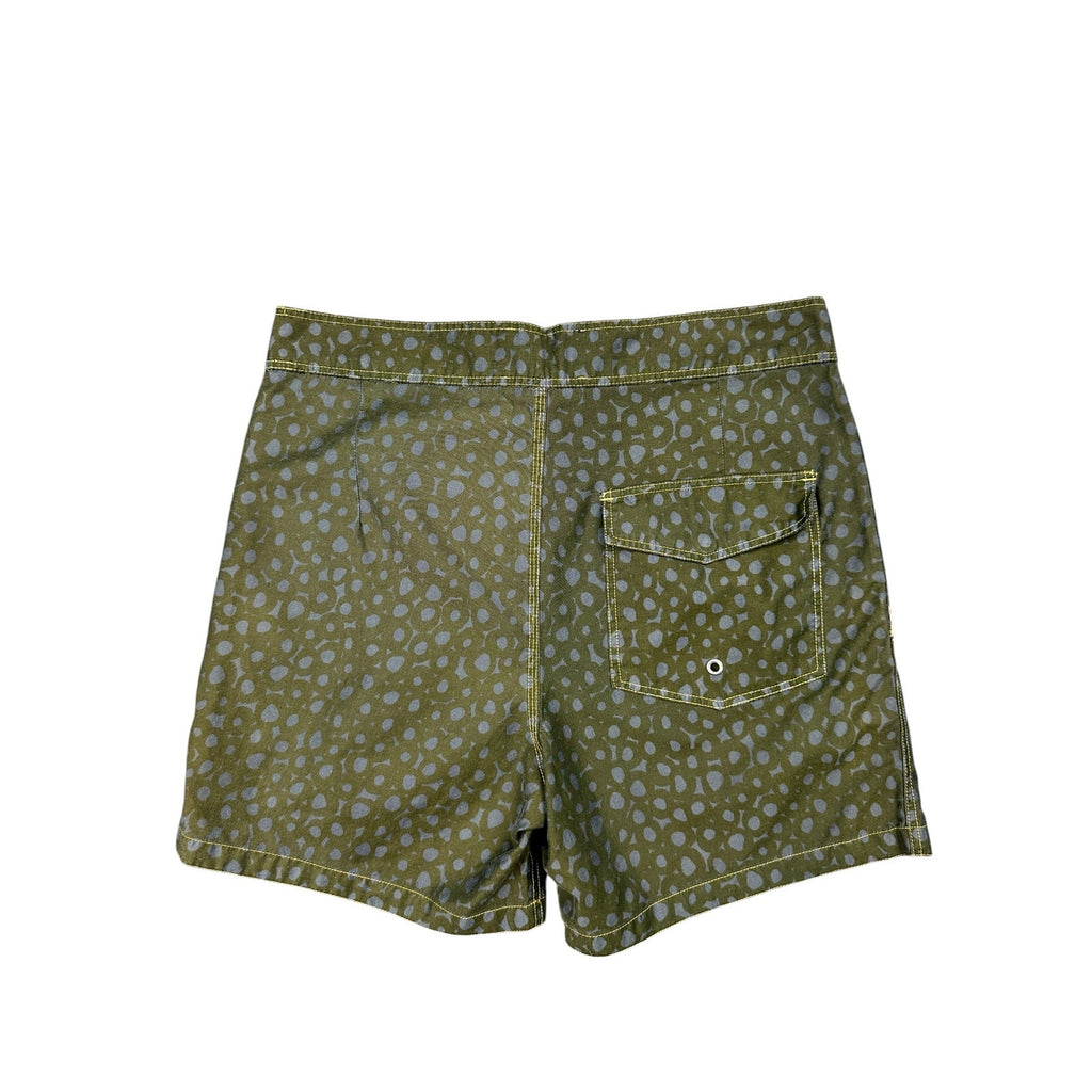 Lightning Bolt Circle Board Shorts in Olive, Gray — Size 30 // Preowned