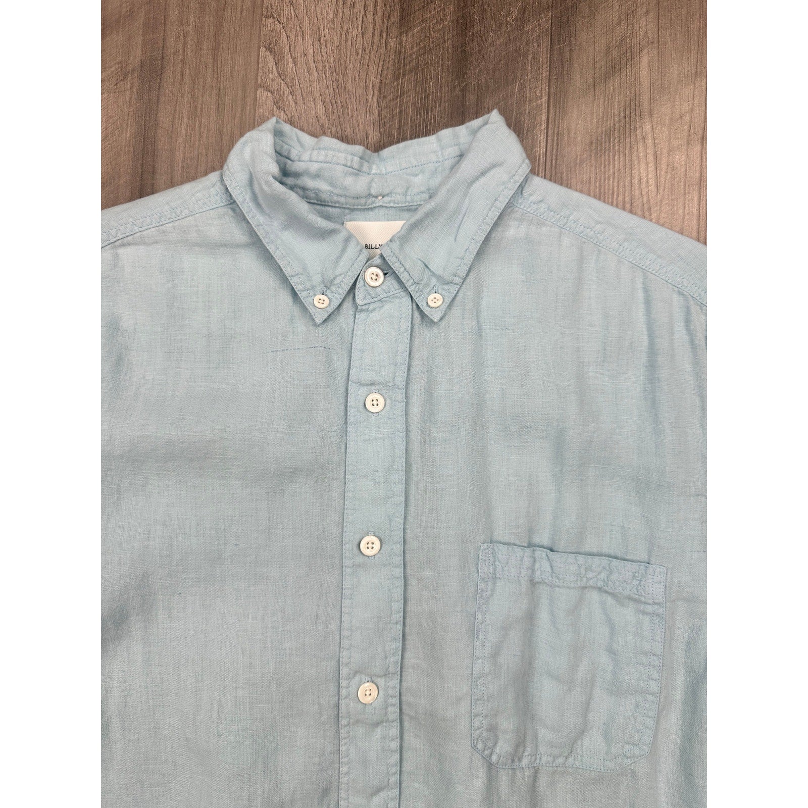 Billy Reid Linen Standard Cut Short Sleeve Button Down Shirt in Light Blue — Size Medium // Preowned