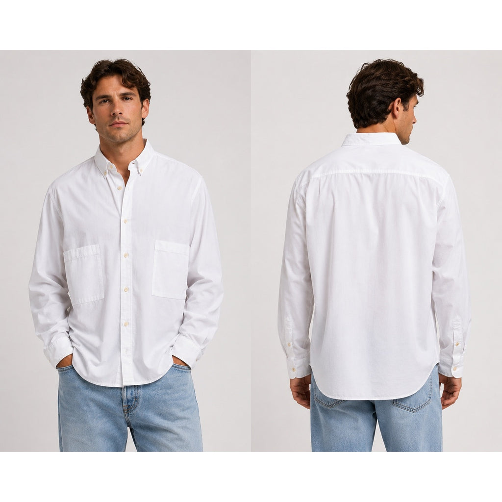 Adriano Goldschmied Oversized Utility Long Sleeve Double Pocket Shirt in White — Size 2XL