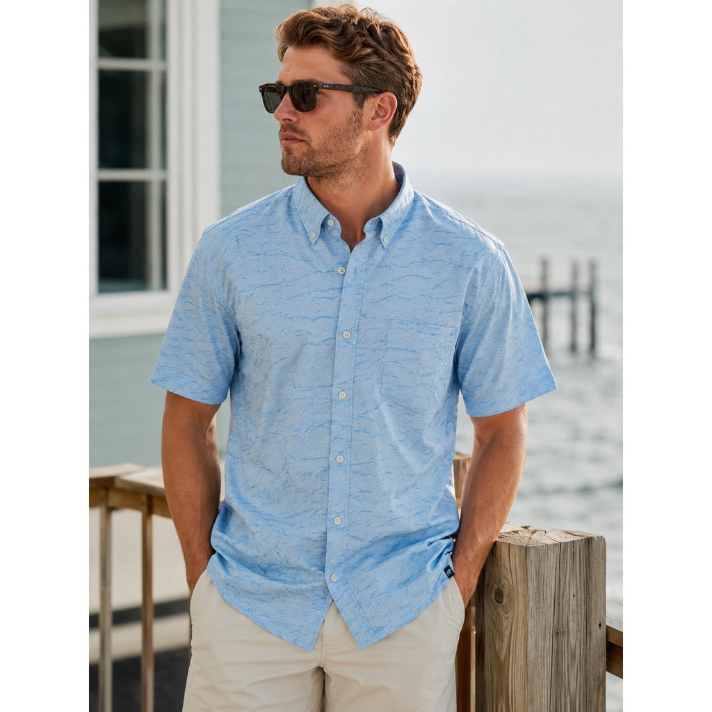 Southern Tide Game Fish Intercoastal Short Sleeve Sport Button Down - Medium