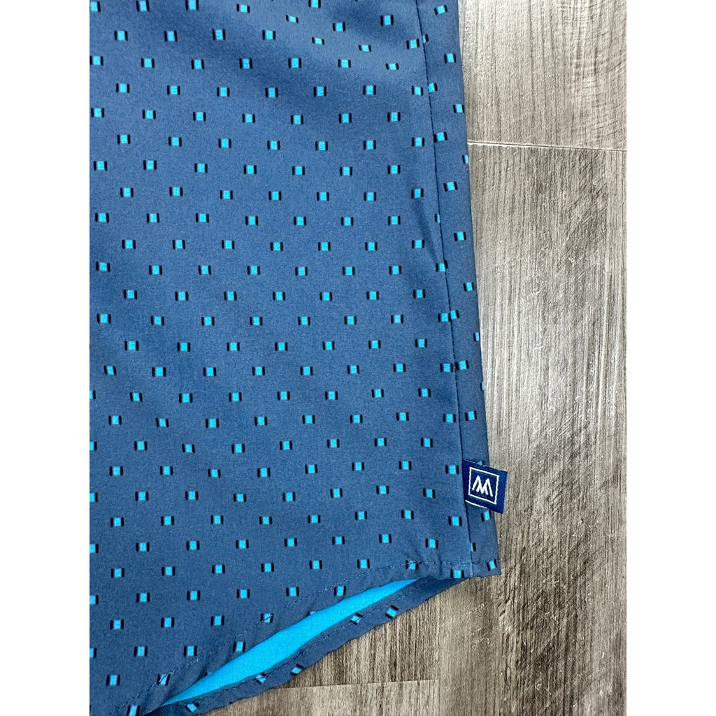 Mizzen+Main Leeward Performance Stretch Standard Fit Short Sleeve Button Down in Gray, Turquoise and Black — Size Large // Preowned