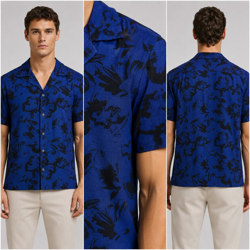Ted Baker London Midnight Sail Hawaiian Viscose Blend Camo Shirt - Large