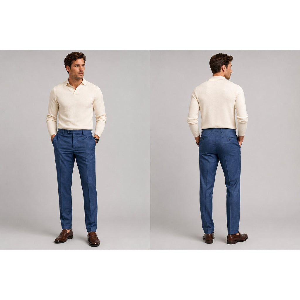 Santorelli Platinum Loro Piana New Zealand Wool Stretch Pants in Navy — Size 38 // Preowned